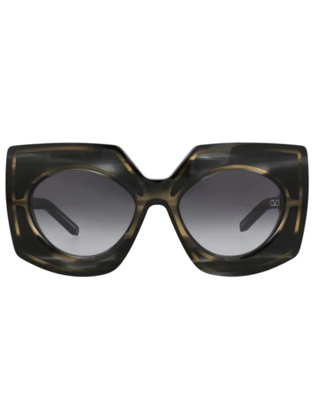 New Valentino Women's Sunglasses Square Rectangle Acetate Frame Black Havana